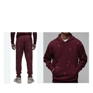 SET Jordan Essentials All Over Print Fleece Joggers Sweatshirt Cherry MINT XL